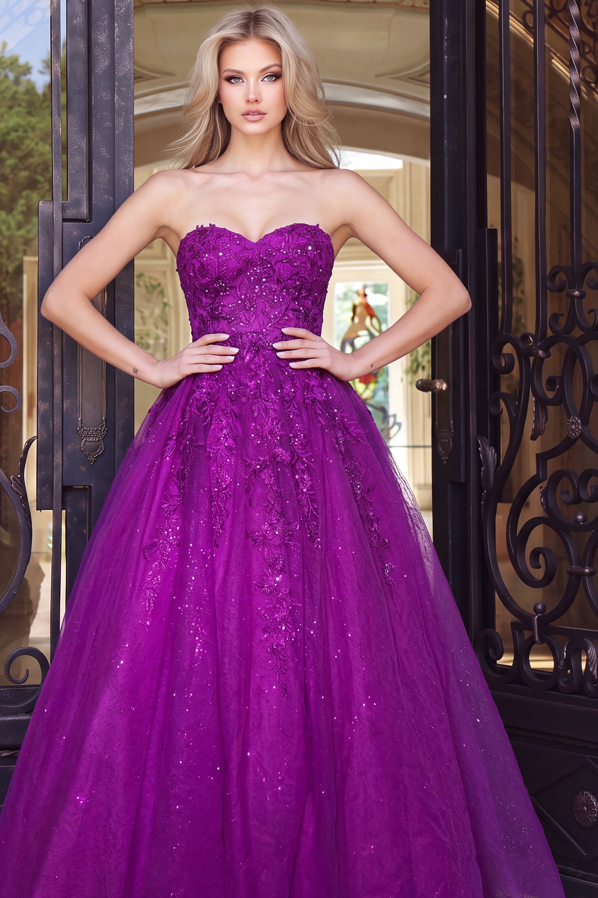 トップス Ribbon tulle candy sleeve tops(eme10902) Purple Strapless Lace Corset Tulle Ball Gown 00915 | Jovani