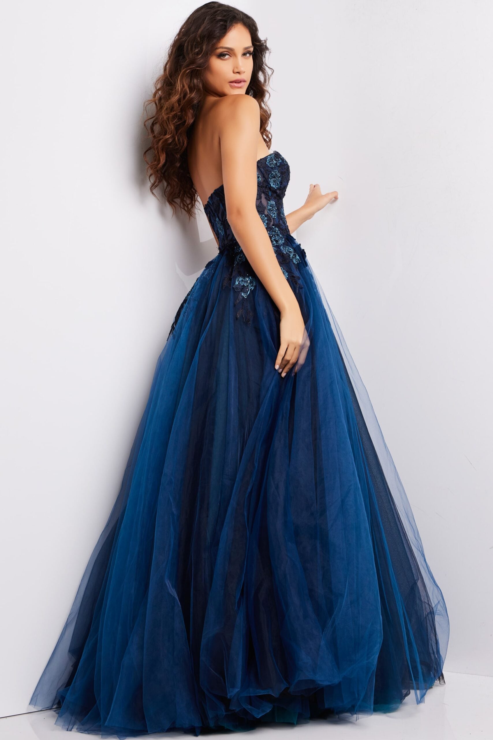 Navy Sweetheart Neckline Tulle Dress 23641 | Jovani