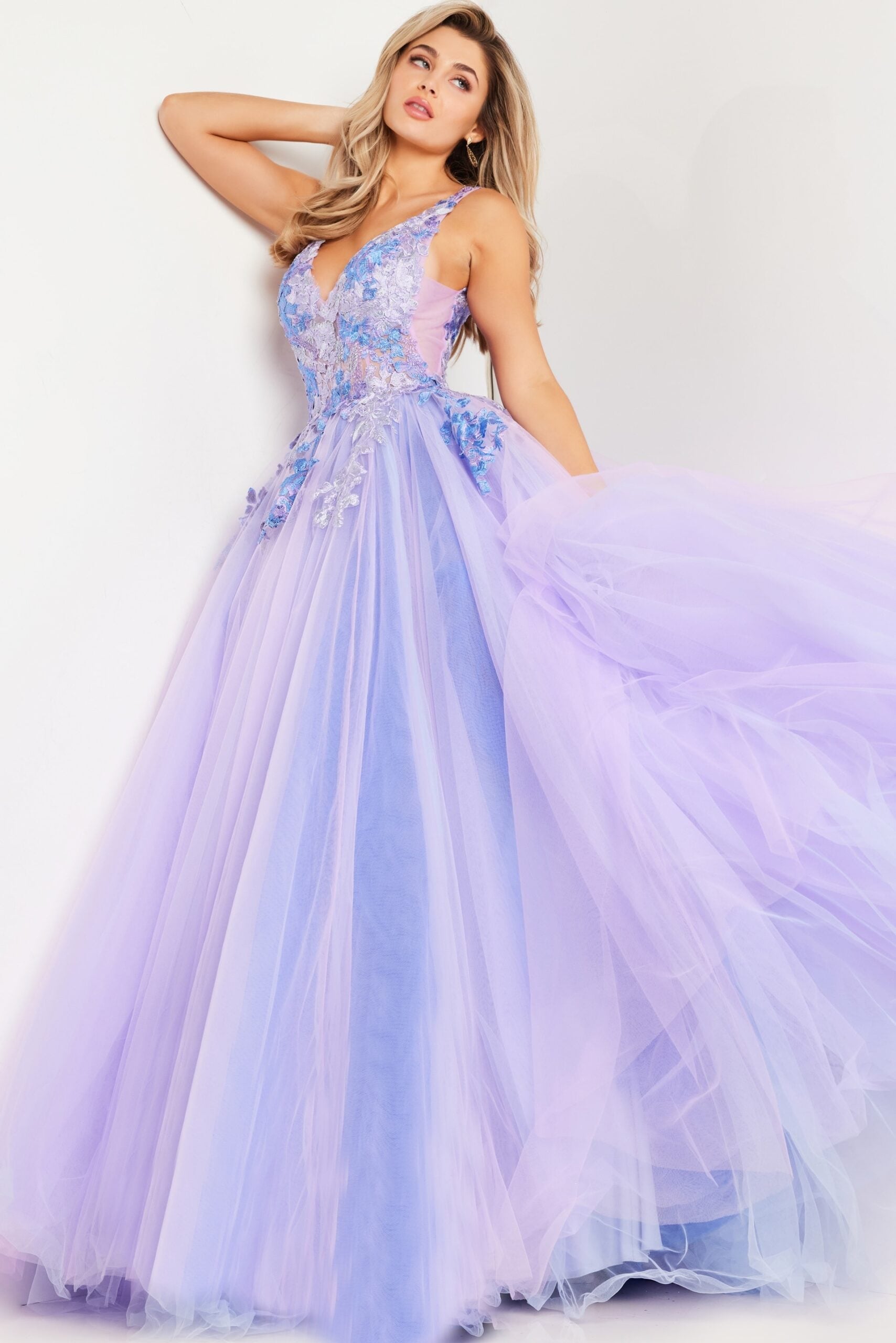 Lilac Multi Floral Bodice Ballgown 24602 | Jovani
