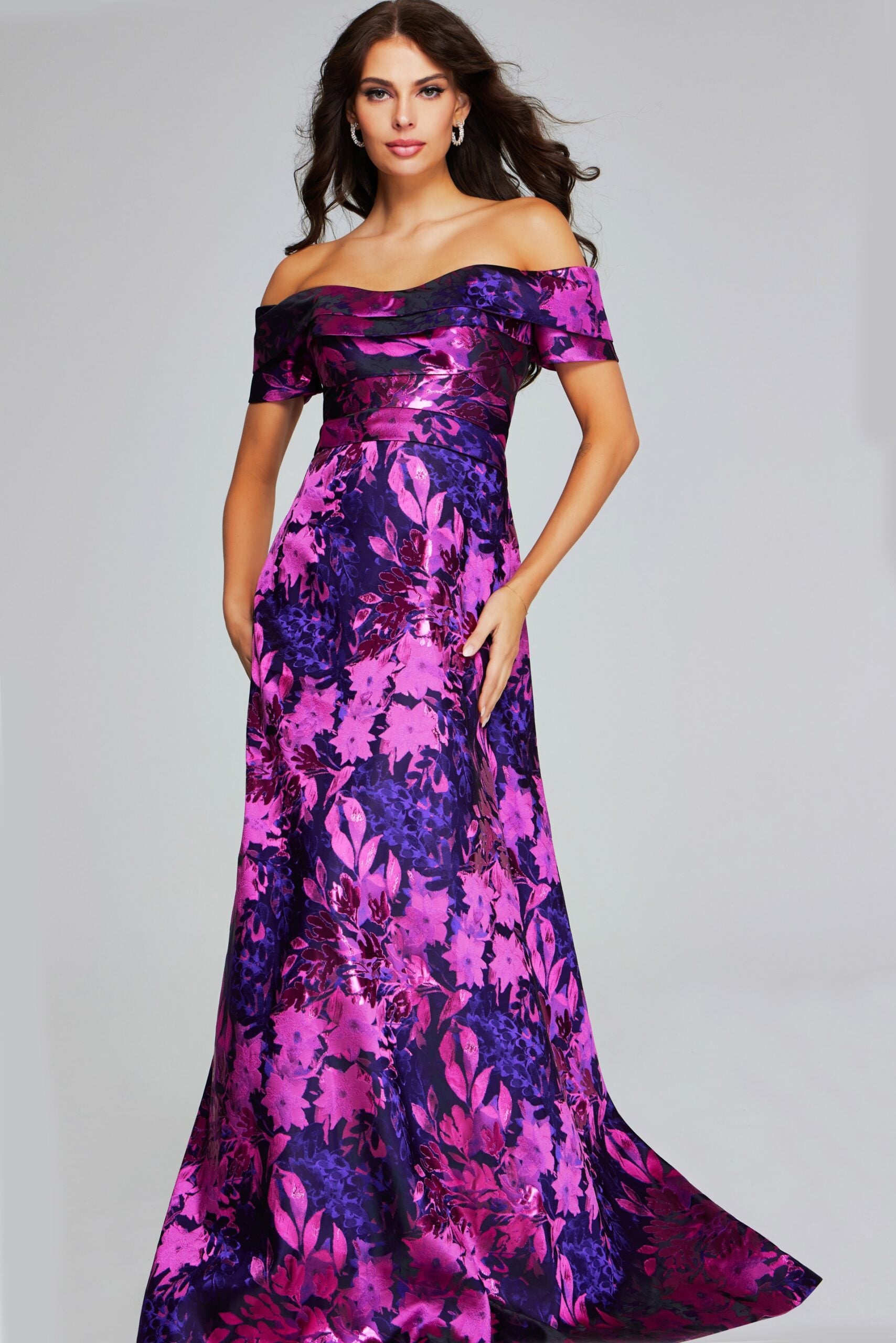 Vibrant Fuchsia Purple Off-Shoulder Gown 42506 | Jovani