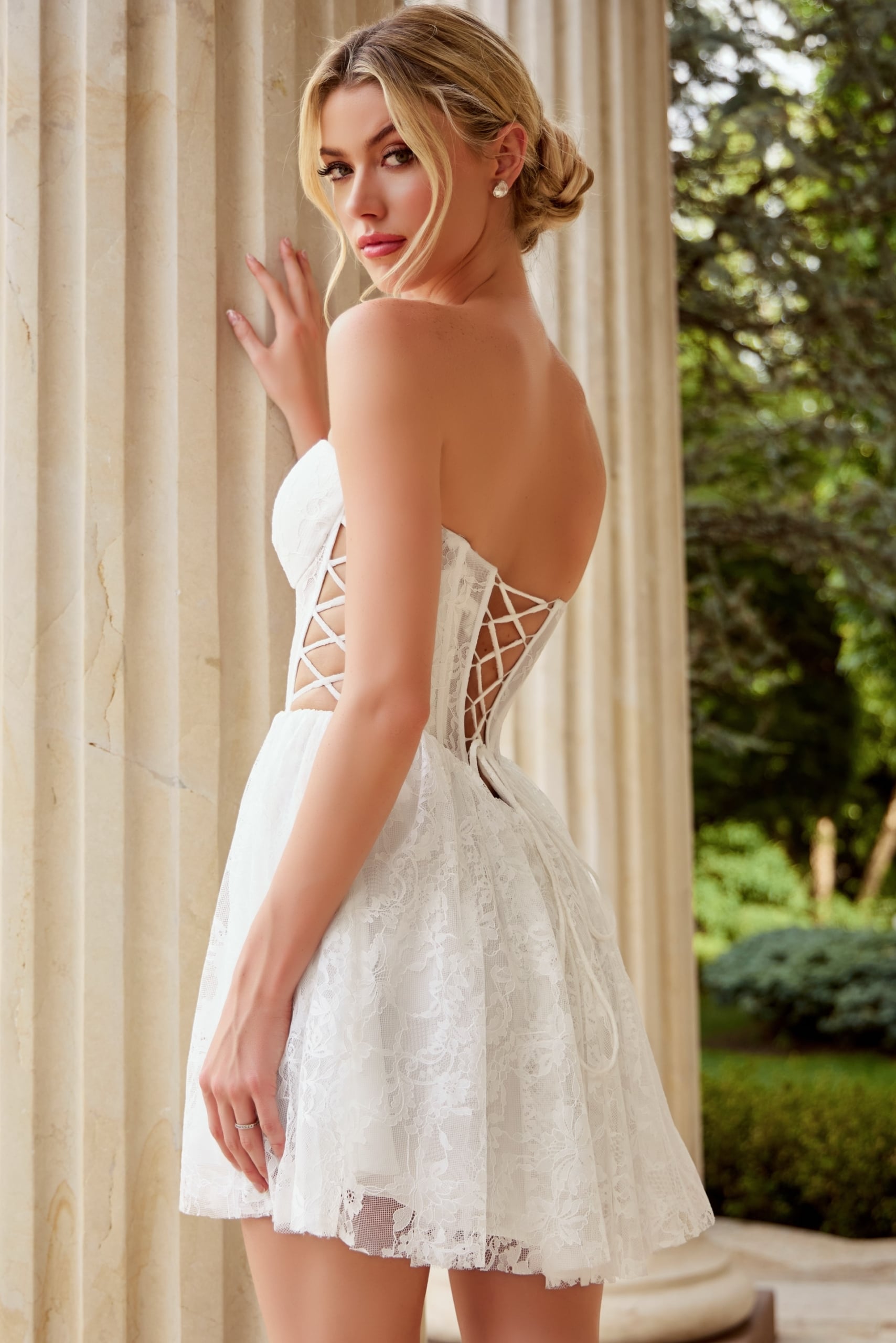 Corset Mini Dress with Lace Up Back 45371 | Jovani