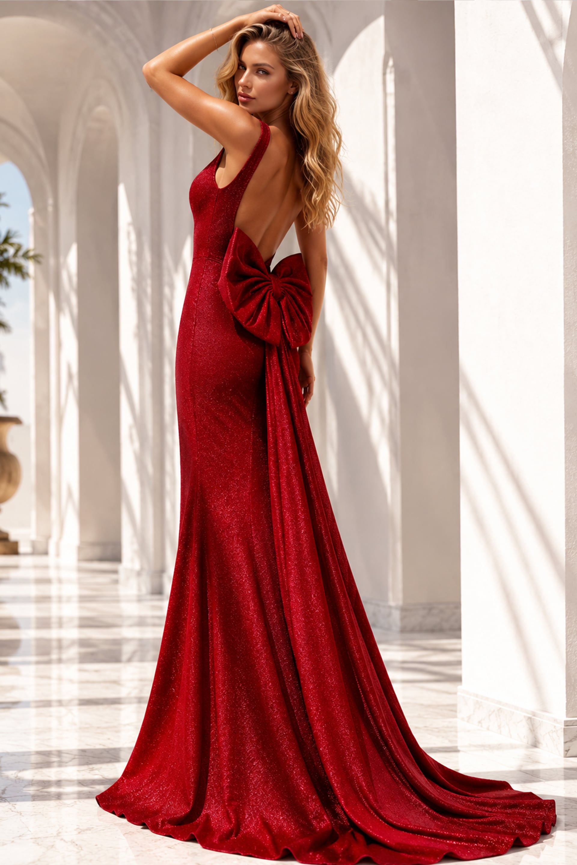 Backless Gown with Oversized Bow Detail 47669 | Jovani