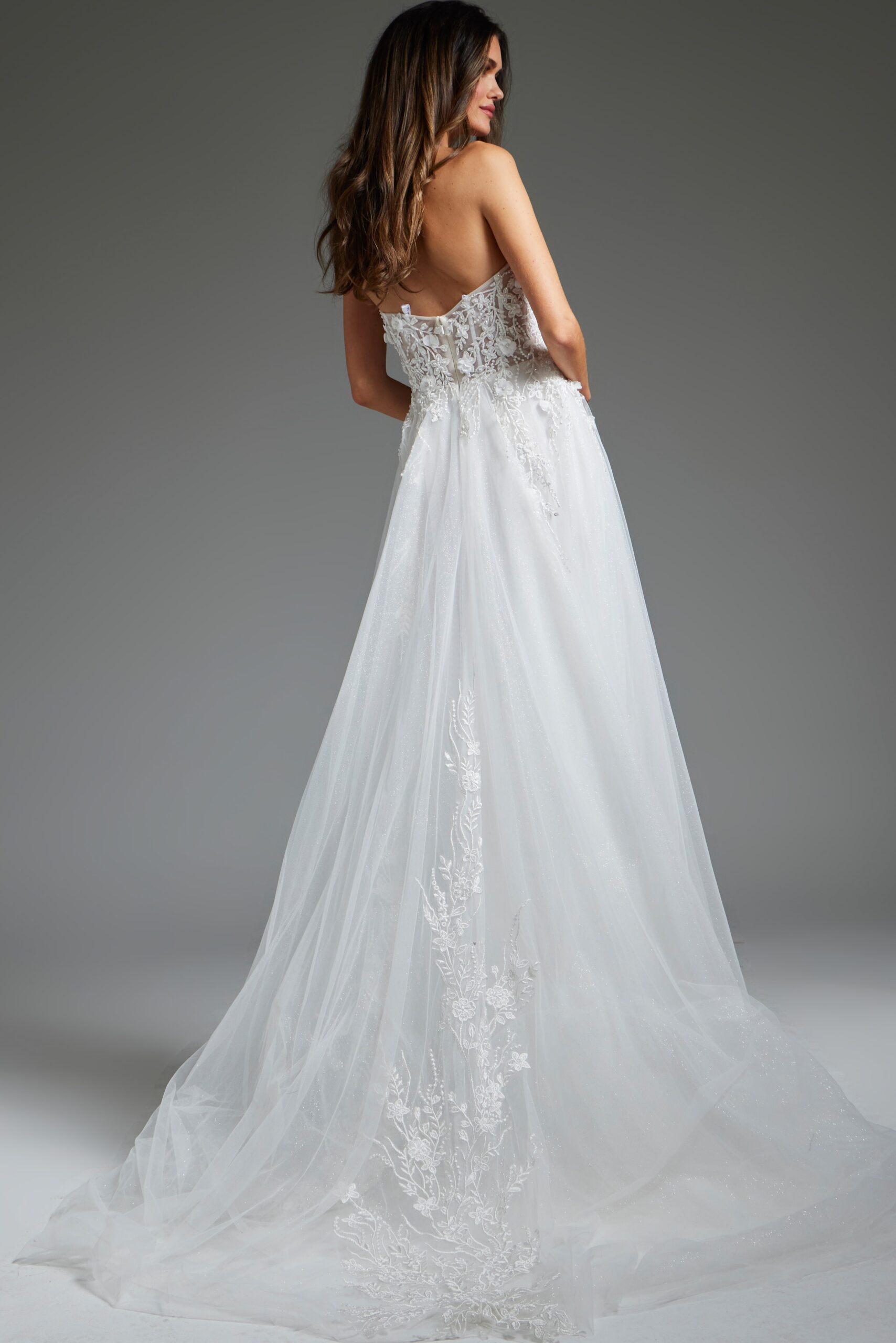 collab パッドinジョーゼットDrapeドレス オフホワイト Off White Floral Bodice Bridal Dress JB39160 | Jovani