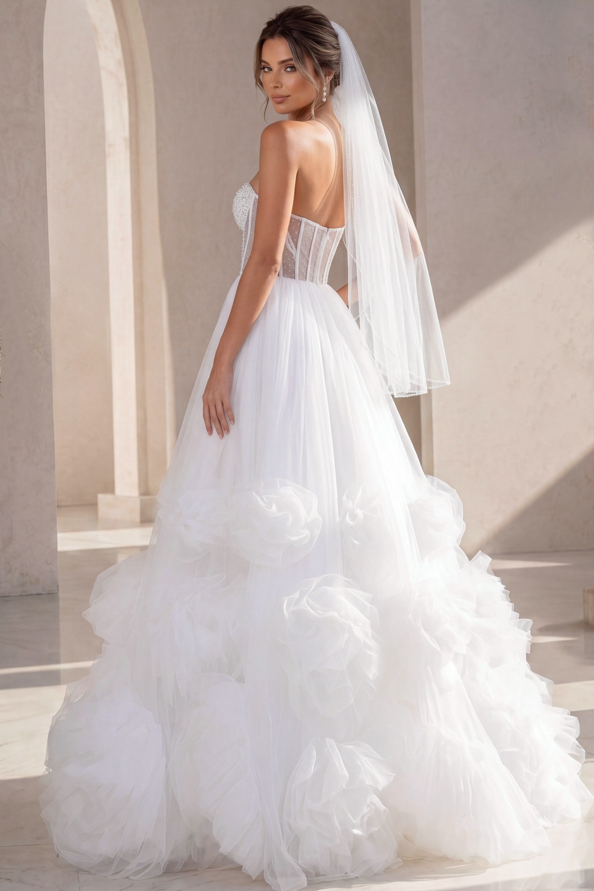Off White Layered Skirt Tulle Bridal Dress JB41002 | Jovani