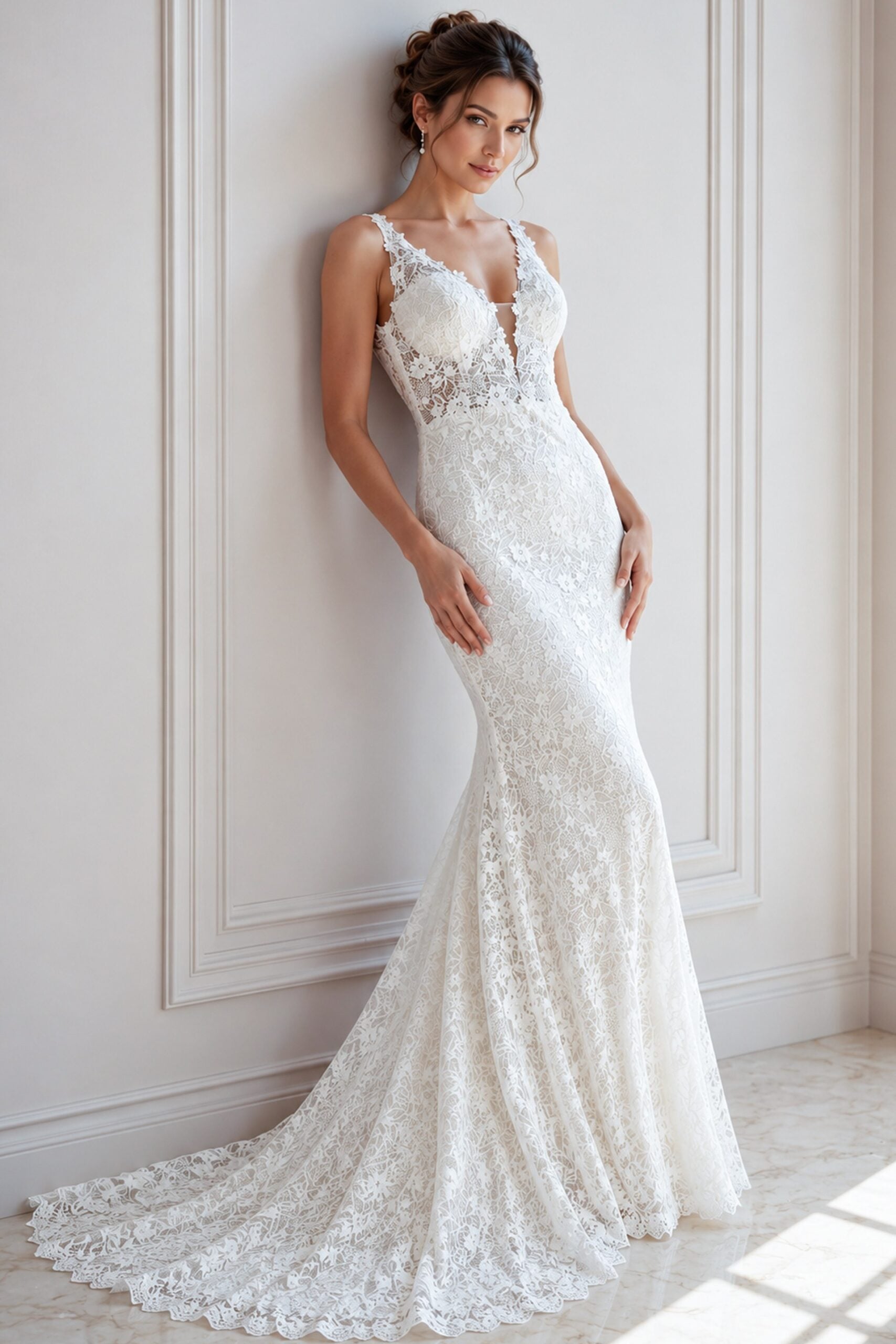Elegant V Neck Satin Bridal Gown with Beaded Accents S61342 | Jovani