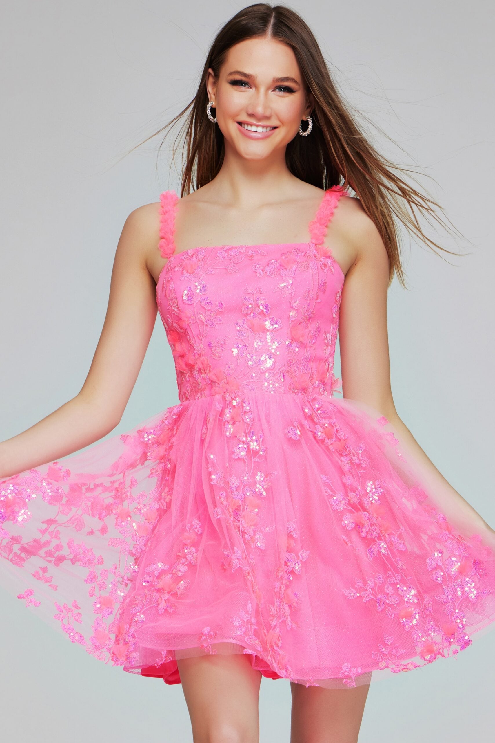 Hot Pink Floral Embroidered Mini Dress K39141 | Jovani