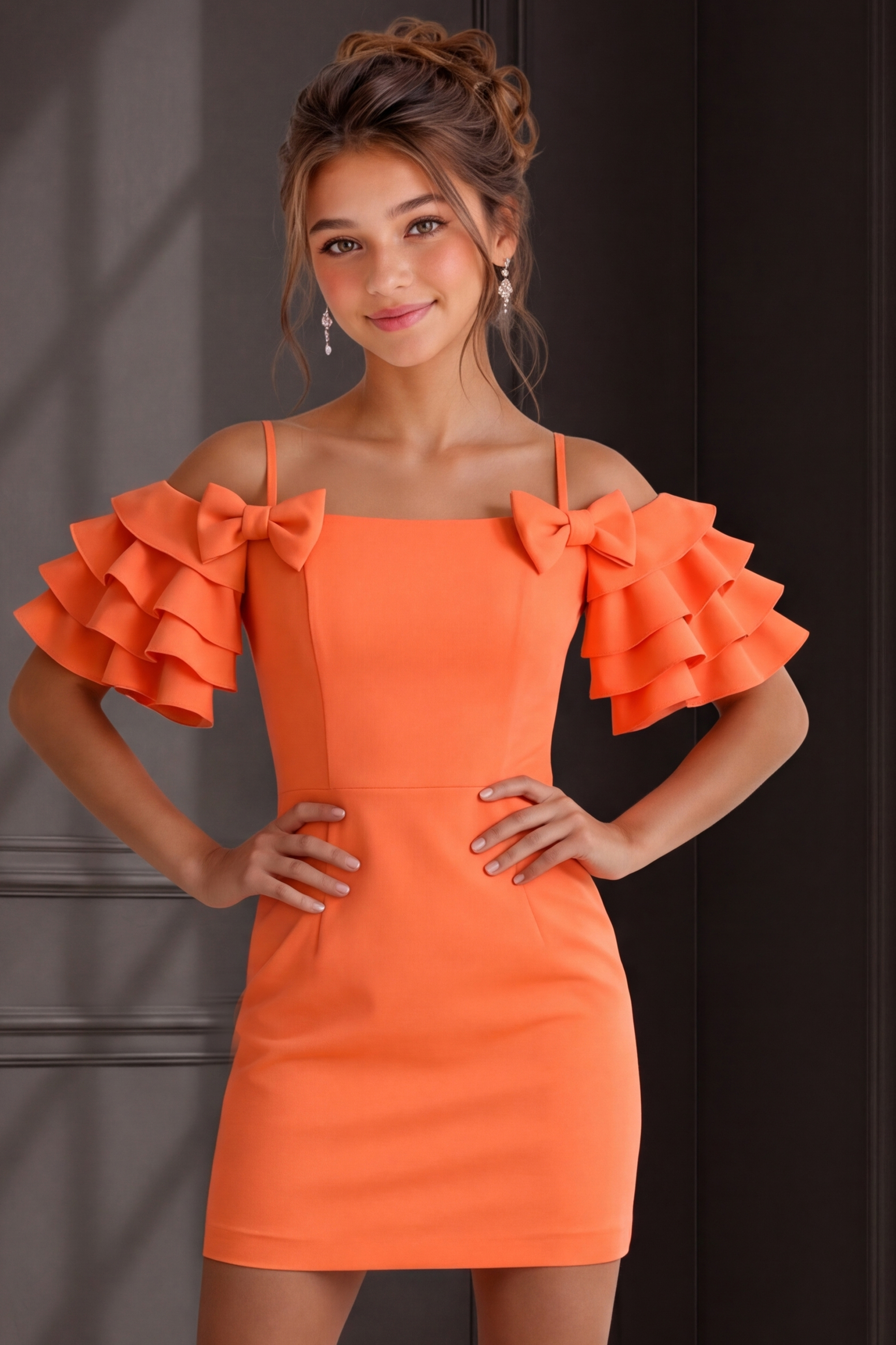 Off the Shoulder Tiered Ruffle Sleeve Mini Dress K44089 | Jovani