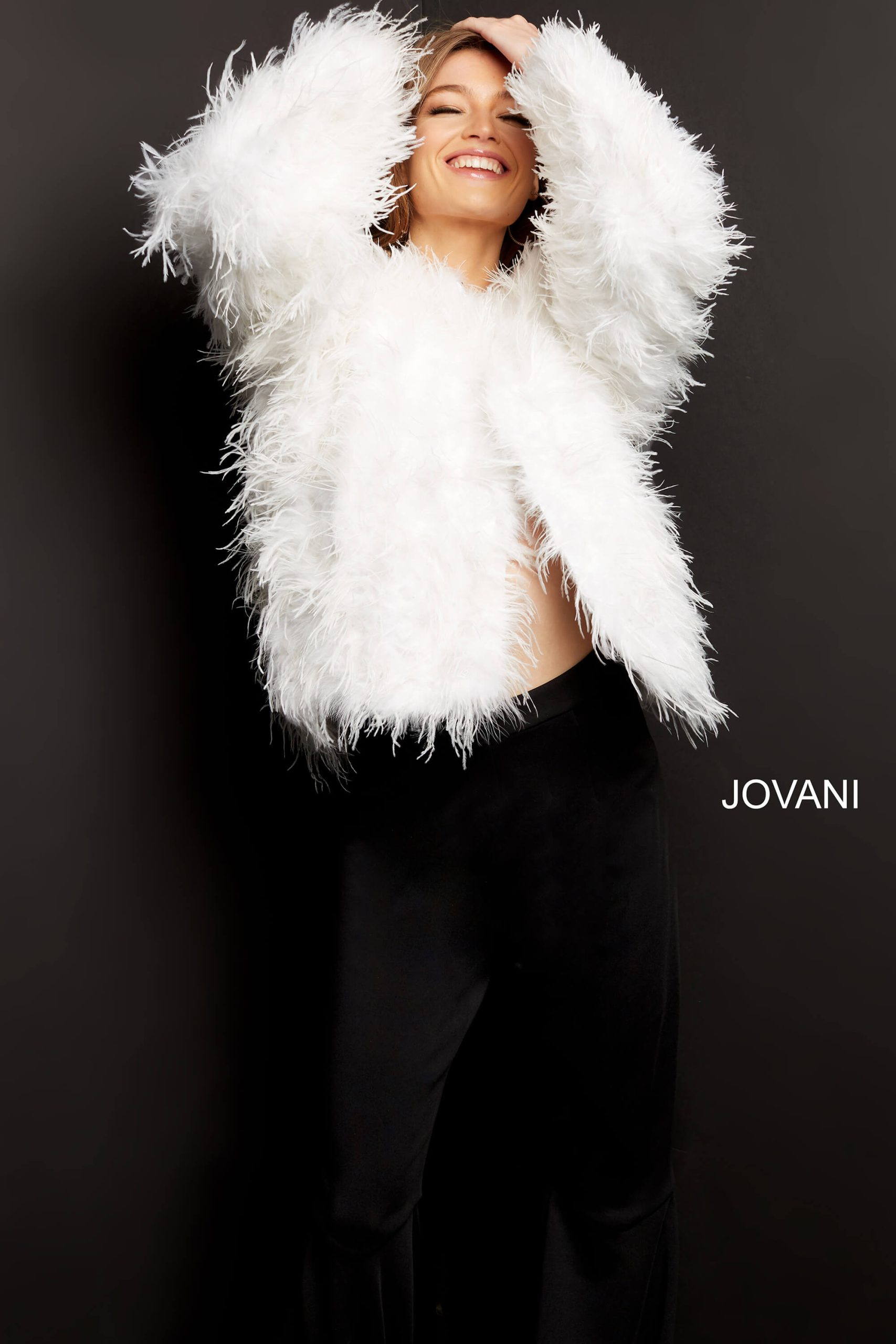 Black Ostrich Feather Ready to Wear Jacket M63366 | Jovani