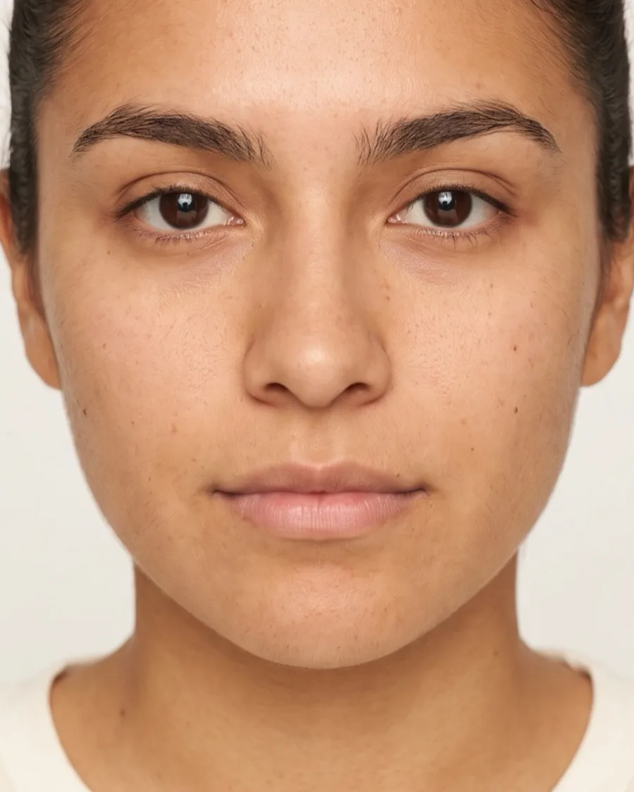 Medium skin, no makeup. Shown on an AI model.